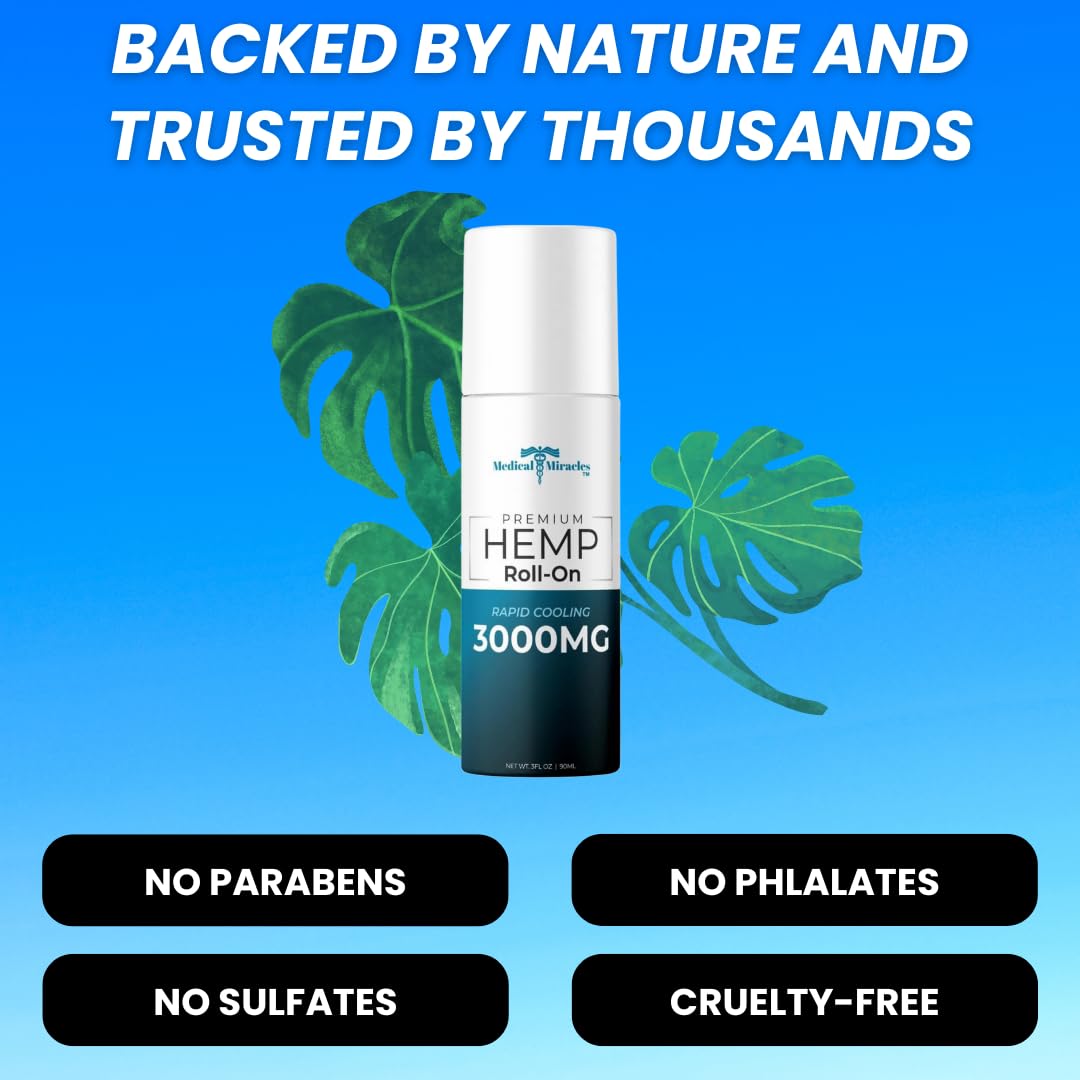 Medical Miracles New Hemp Oil Roll On - Ideal for Muscles, Hips, Joints, Neck, Back, Elbows, Fingers, Hands, and Knees (3000mg Roll-On) Medical MiraclesBuy Supplements Australia