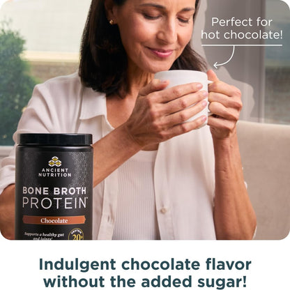 Ancient Nutrition Protein Powder Made from Real Bone Broth, Chocolate, 20g Protein Per Serving, 20 Serving Tub, Gluten Free Hydrolyzed Collagen