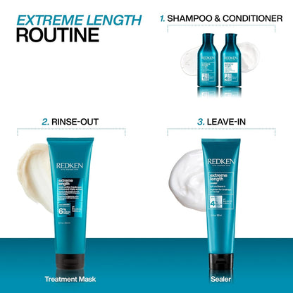Redken Extreme Length Conditioner For Damaged Hair - Fortifies, Strengthens and Conditions Hair, Infused With Biotin & Castor Oil For Hair Growth, 10.1 Fl Oz