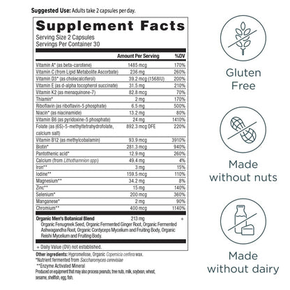 Ancient Nutrition Multivitamin for Men, Men's Fermented Multivitamin with Methylated Vitamin A, C, D, E, K, Zinc & Magnesium, Immune Support, Vegan, 60 Ct