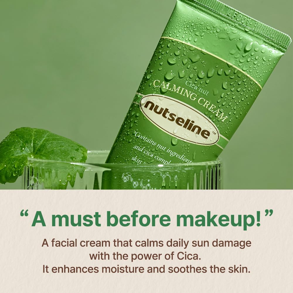 nutseline Cica Nut Calming Cream -Korean Skin Care 60ml – Moisturizing & Soothing Cooling Cream, Niacinamide 3%, Centella for Redness Relief,