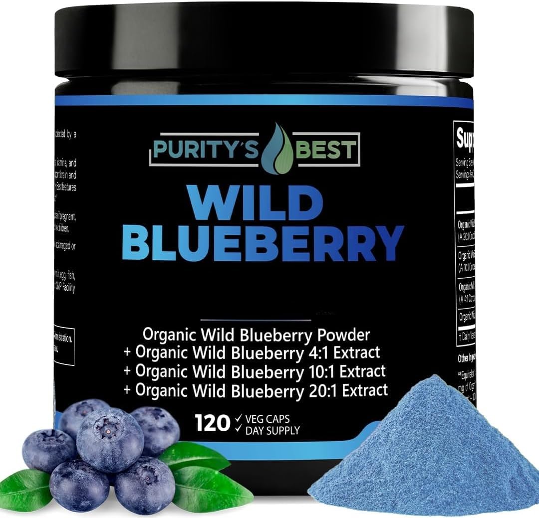 Purity’s Best Wild Blueberry Extract, Rich in Flavonoids & Anthocyanins, Antioxidant Support for Brain & Heart Health, 4-Month Supply