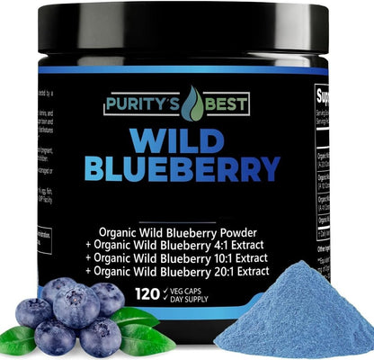 Purity’s Best Wild Blueberry Extract, Rich in Flavonoids & Anthocyanins, Antioxidant Support for Brain & Heart Health, 4-Month Supply