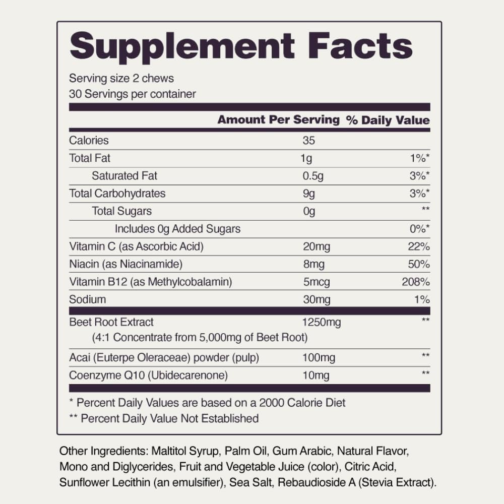 Snap Supplements Heart Beets Beet Root Soft Chews, Cardiovascular Support Supplement for Men & Women, CoQ10 & Acai, Energy & Circulation Support,