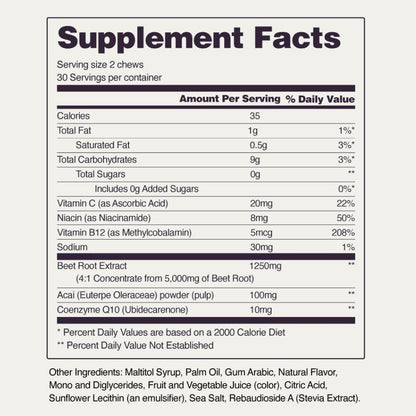 Snap Supplements Heart Beets Beet Root Soft Chews, Cardiovascular Support Supplement for Men & Women, CoQ10 & Acai, Energy & Circulation Support,