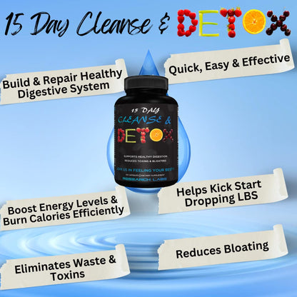 Research Labs 15 Day Colon Cleanse & Detox for Less Bloat Flat Tummy w/Probiotics - 2 Fer 1 - Constipation Relief - Flushes Toxins, Boosts Energy.