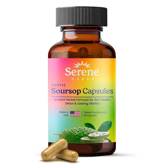 Serene Herbs Graviola Soursop Capsules Organic - Guanabana Extract Pills with Black Seed, Irish Moss & Moringa - 16 Herb Daily Supplements