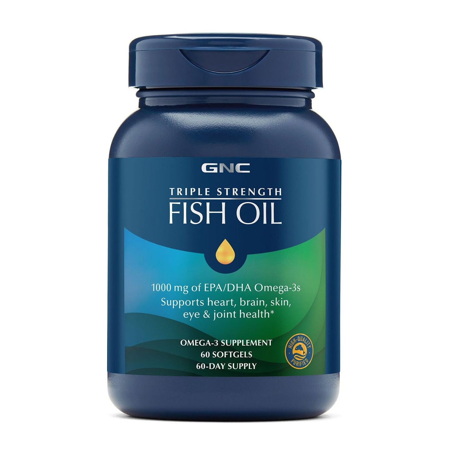 GNC Triple Strength Fish Oil Omega 3 Supplement, 1000mg EPA and DHA, Supports Heart , Skin, Eye and Joint Health, 60 Softgels