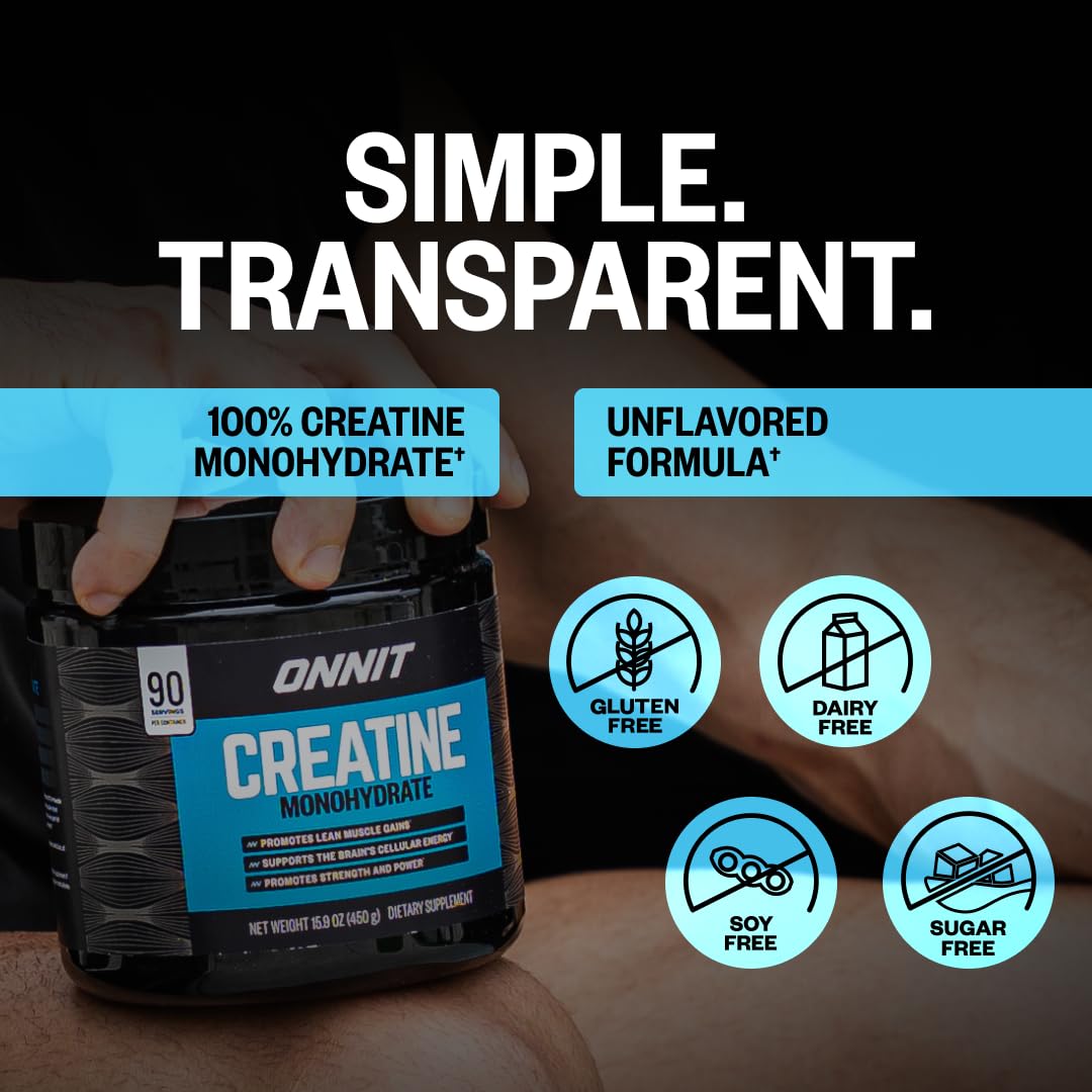 ONNIT Creatine Monohydrate Powder – Unflavored, 90-Serving Value Size – Supports Strength, Lean Muscle, and Brain Energy† – Keto Friendly