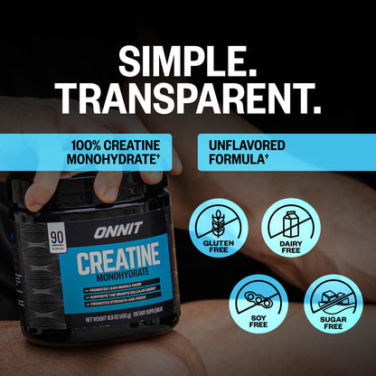ONNIT Creatine Monohydrate Powder – Unflavored, 90-Serving Value Size – Supports Strength, Lean Muscle, and Brain Energy† – Keto Friendly