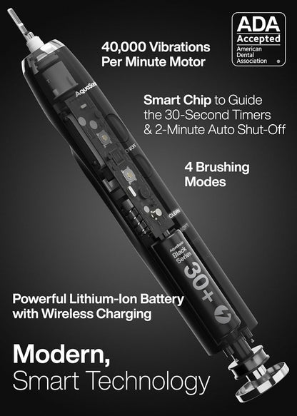 Aquasonic Black Series Ultra Whitening Toothbrush – ADA Accepted Electric Toothbrush- 8 Brush Heads & Travel Case – 40,000 VPM Electric Motor & Wireless