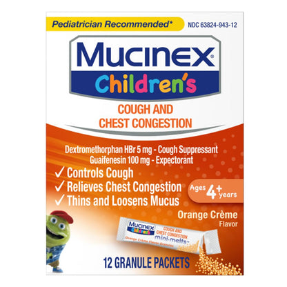 Mucinex Children's Chest Congestion Expectorant and Cough Suppressant Mini-Melts, Orange Cream, 12 Count (Packaging May Vary) Mucinex buy supplements Au
