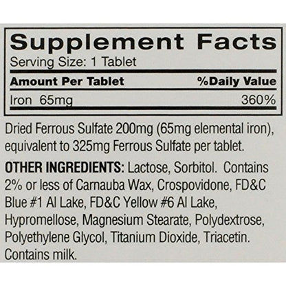 Feosol Original Iron Supplement Tablets, Non-heme, 65mg Iron per Pill, 1 Per Day, 120ct, 4 Month Supply, for Energy and Immune System Support, Made in USA