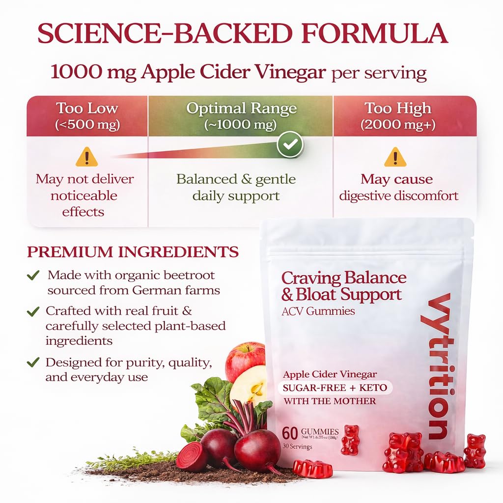 Vytrition 7-Day Trial Organic Apple Cider Vinegar Gummies Sugar Free – ACV Gummies with The Mother 1000mg – Keto Friendly – Vegan – Supports Appetite