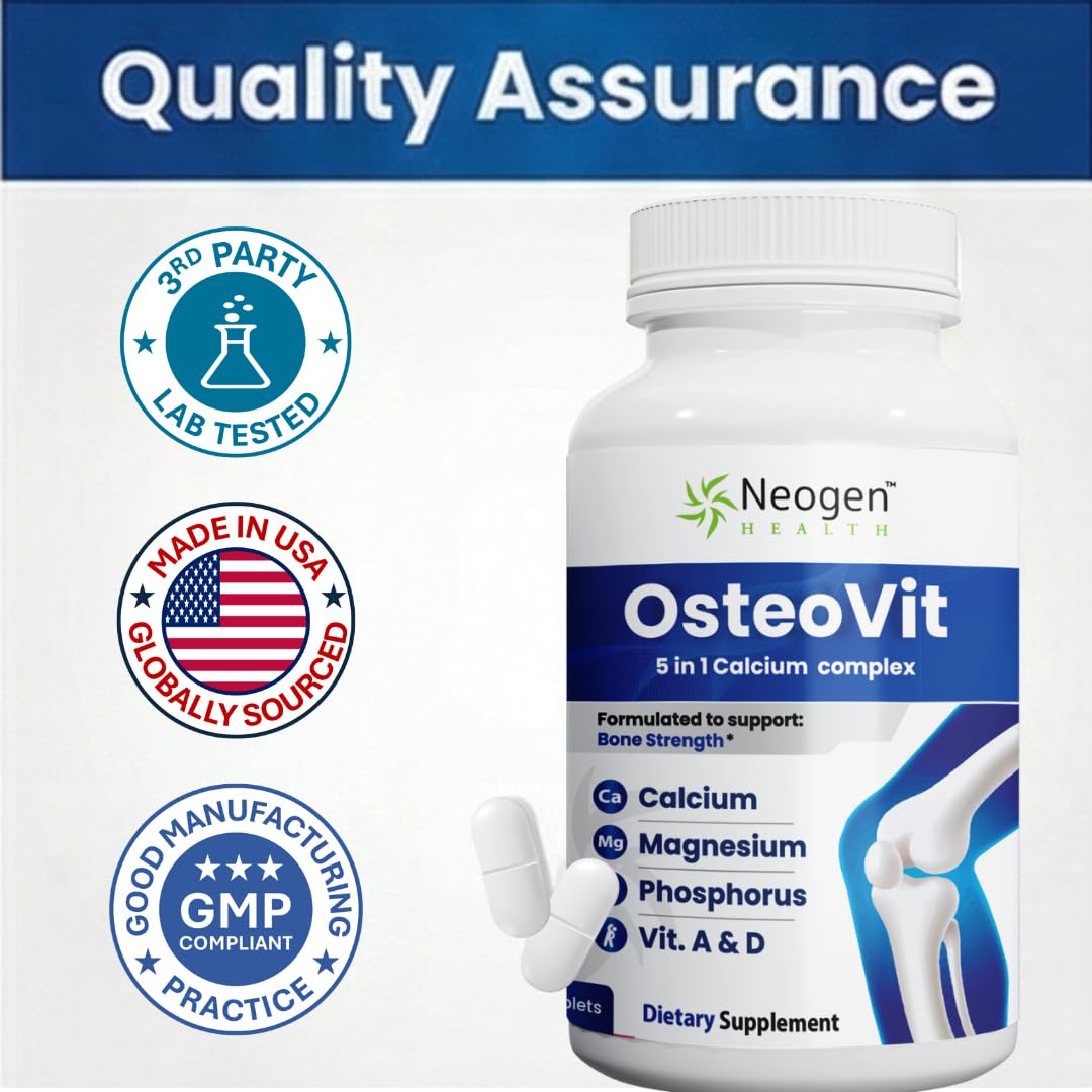 OsteoVit 5-in-1 Calcium 120 tabs Multivitamin: Calcium, Magnesium, Phosphorus, Vitamin D3 & A - Bone Strength & Flexibility*, Non-GMO Gluten Free