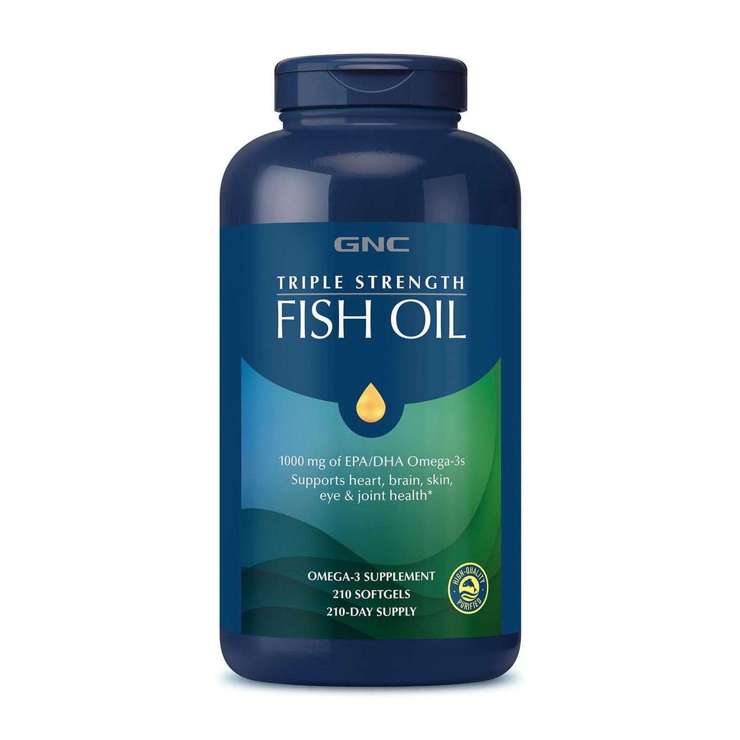 GNC Triple Strength Fish Oil Omega 3 Supplement, 1000mg EPA and DHA, Supports Heart, , Skin, Eye and Joint Health, 210 Softgels