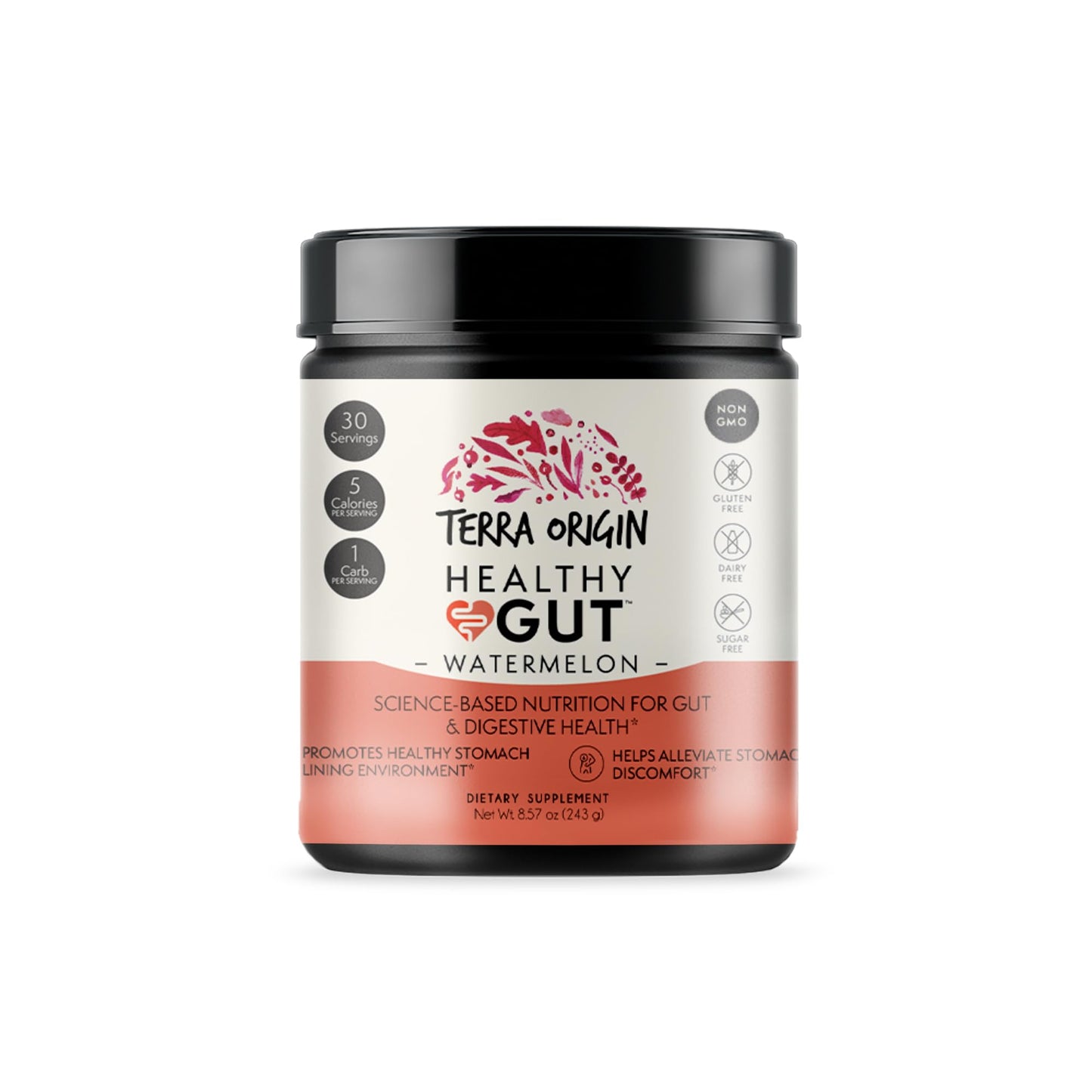 TERRA ORIGIN Healthy Gut Watermelon | 30-Servings with L-Glutamine, Zinc, Glucosamine, Slippery Elm Bark, Marshmallow Root and More!