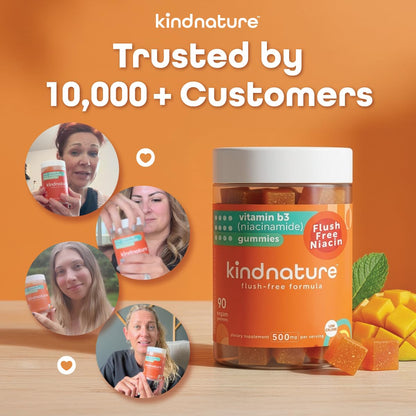 kindnature Vitamin B3 Niacinamide Gummies 500mg – Flush-Free Niacin Supplement – Supports Skin, Energy & Nervous System Wellness – Vegan, Non-GMO