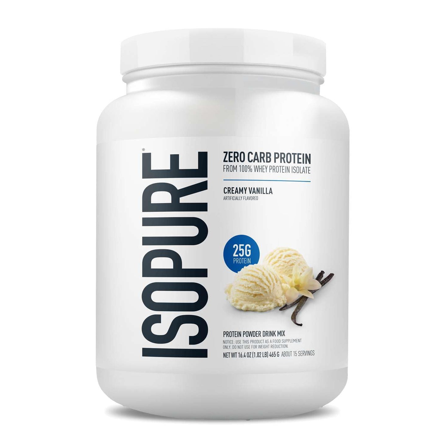 Isopure Zero Carb 100% Pure Whey Isolate Protein Powder, Lactose Free, Gluten Free, with Vitamins, Creamy Vanilla, 25g Protein Per Serving, 1 Lb,