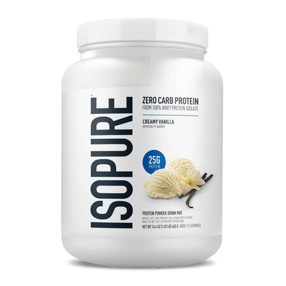 Isopure Zero Carb 100% Pure Whey Isolate Protein Powder, Lactose Free, Gluten Free, with Vitamins, Creamy Vanilla, 25g Protein Per Serving, 1 Lb,