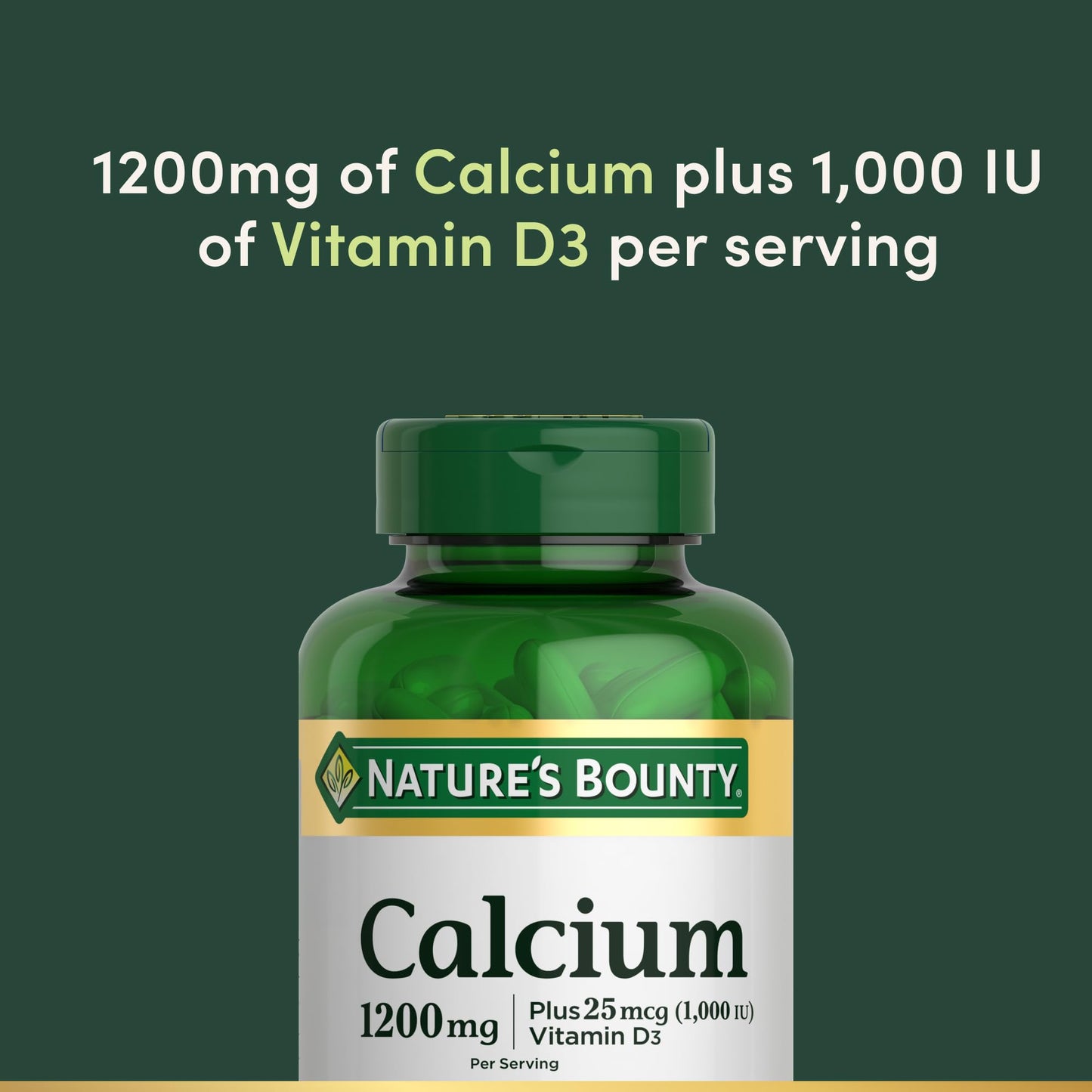 Nature's Bounty Calcium 1200 mg with Vitamin D3 - Bone Health Softgels, Calcium and Vitamin D Supplement, 120 Ct (2-Pack)