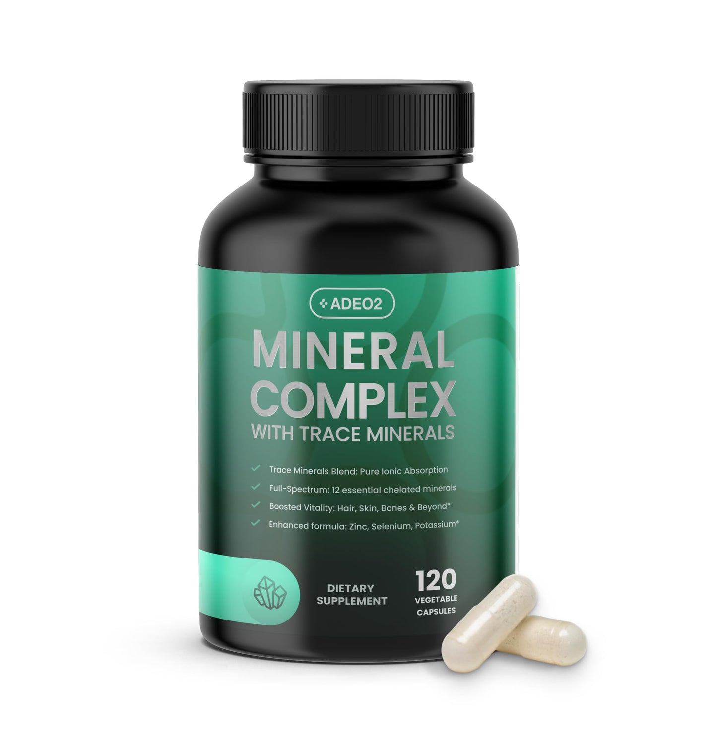 ADEO2 - Premium Blend of 52 Trace Minerals Complex with Essential Minerals in Chelated Form – All Natural and 100% Organic - 120 Capsules