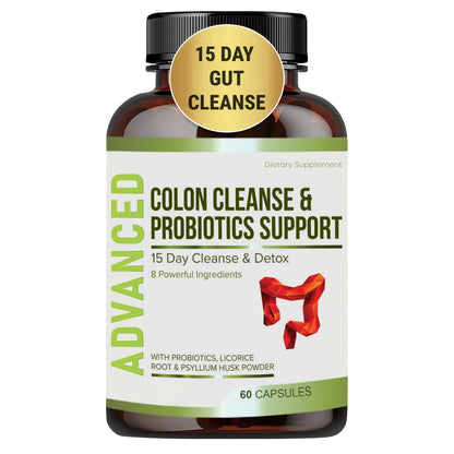 15 Day Gut Cleanse Detox for Women & Men - Advanced 15 Days Colon Cleanse with Probiotics and Psyllium Husk for Constipation Relief, Digestive Health,