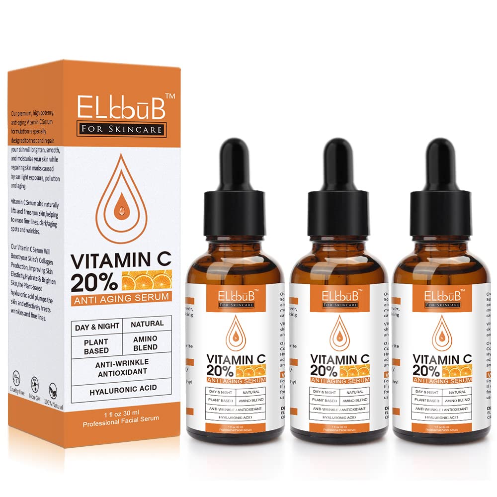 Premium 20% Vitamin C Serum For Face - (3PACK) with Hyaluronic Acid, Retinol & Amino Acids - Boost Skin Collagen,Hydrate & Plump Skin