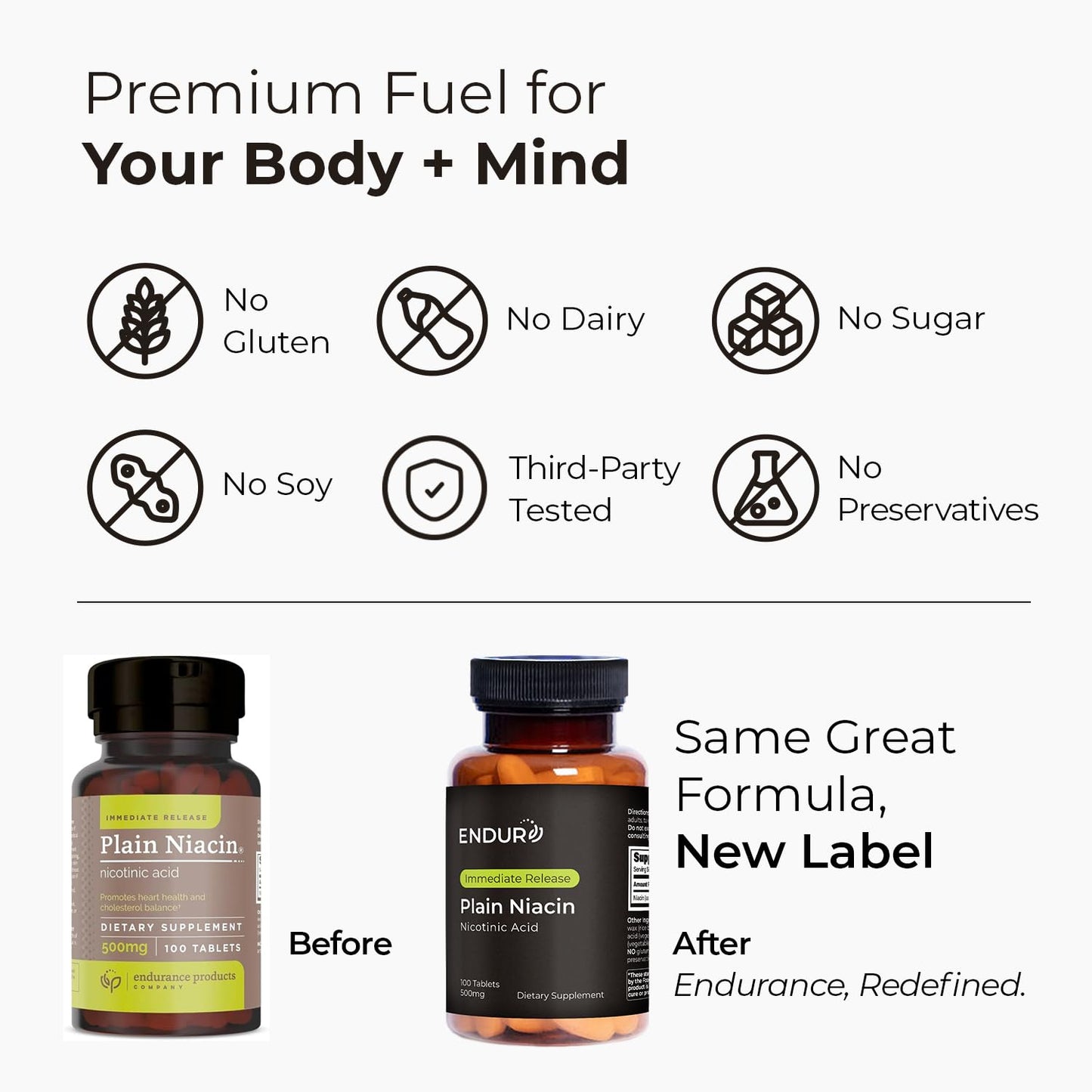 Endur Plain Niacin (Nicotinic Acid), Heart Health & Healthy Cholesterol Balance Supplement, Immediate-Release Formula, Gluten Free,