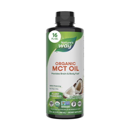Nature's Way Organic MCT Oil, Brain and Body Fuel*, Liquid Coconut MCT Oil with C8 Caprylic & C10 Capric Acids, 14 g Medium Chain Triglycerides per Serving,
