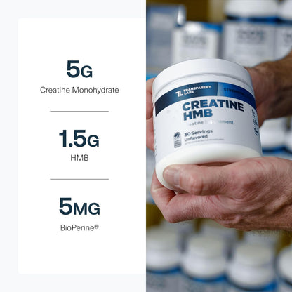 Transparent Labs Creatine HMB - Creatine Monohydrate Powder with HMB for Muscle Growth, Increased Strength, Enhanced Energy Output, and Improved Athletic Performance