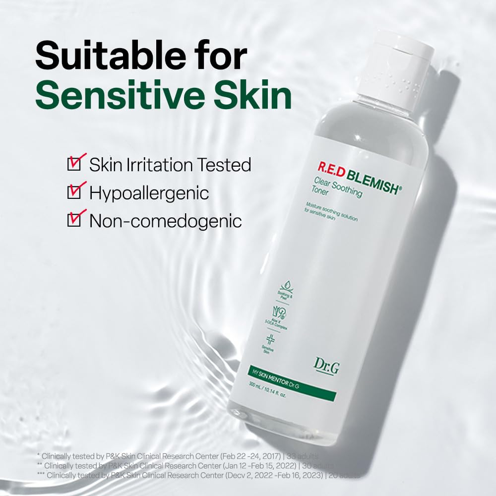 Dr. G R.E.D. Blemish Clear Soothing Toner - Korean Soothing Toner for Glowing Skin - Soothes Irritation Clear Skin - Mild Exfoliant