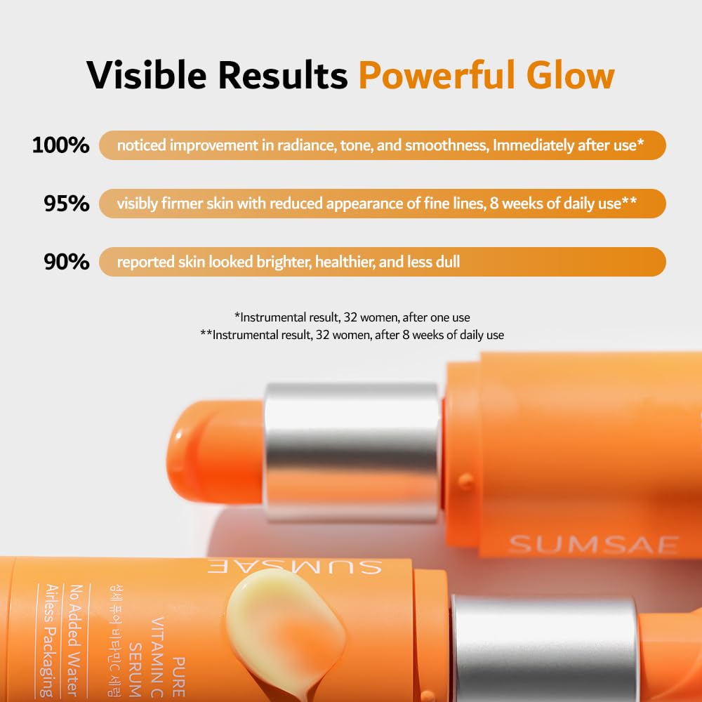 SUMSAE Pure Vitamin C Serum - Korean Skincare with Vitamin 10.5%, Waterless (No oxidation formula), Special Airless Pump, Brightening and Firming Skin