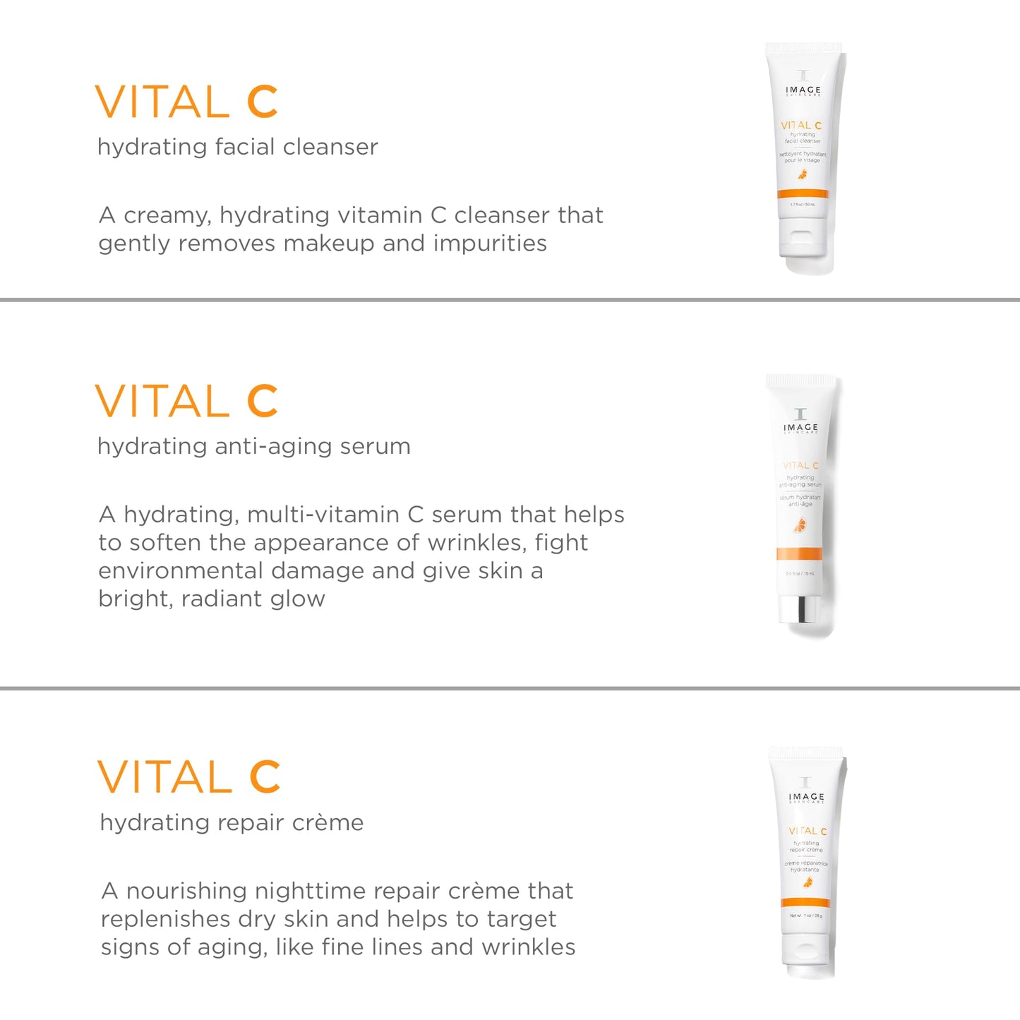 IMAGE Skincare, VITAL HYDRATION 3-Step Vitamin C Routine, Made with Hyaluronic Acid for Anti-Aging, Dry, Dull Skin, 3 Piece Skin Care Set