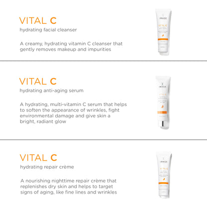 IMAGE Skincare, VITAL HYDRATION 3-Step Vitamin C Routine, Made with Hyaluronic Acid for Anti-Aging, Dry, Dull Skin, 3 Piece Skin Care Set