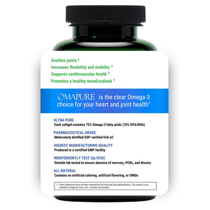OMAPURE Fish Oil Omega 3 Supplements - Triple Strength - High EPA, DHA - IFOS Lab Tested - Supports Heart & Brain Health - Burpless Capsules - Wild Caught - (3 Bottles - 120 Softgels Per Bottle)