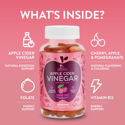 Apple Cider Vinegar Gummies 1000mg Per Serving - Sugar Free ACV Gummy Vitamins Supplement - Vitamin B12 & B6 for Energy - Digestion, Detox & Cleanse Support, Vegan