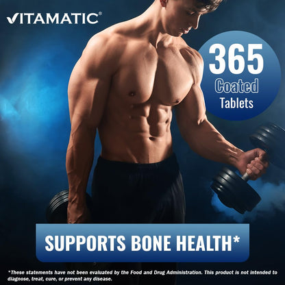 Vitamatic Calcium Supplement 1200mg with D3, K2 & B12, Immune & Bone Health Support - 365 Coated Tablets