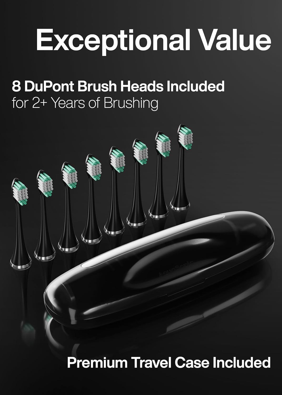 Aquasonic Black Series Ultra Whitening Toothbrush – ADA Accepted Electric Toothbrush- 8 Brush Heads & Travel Case – 40,000 VPM Electric Motor & Wireless