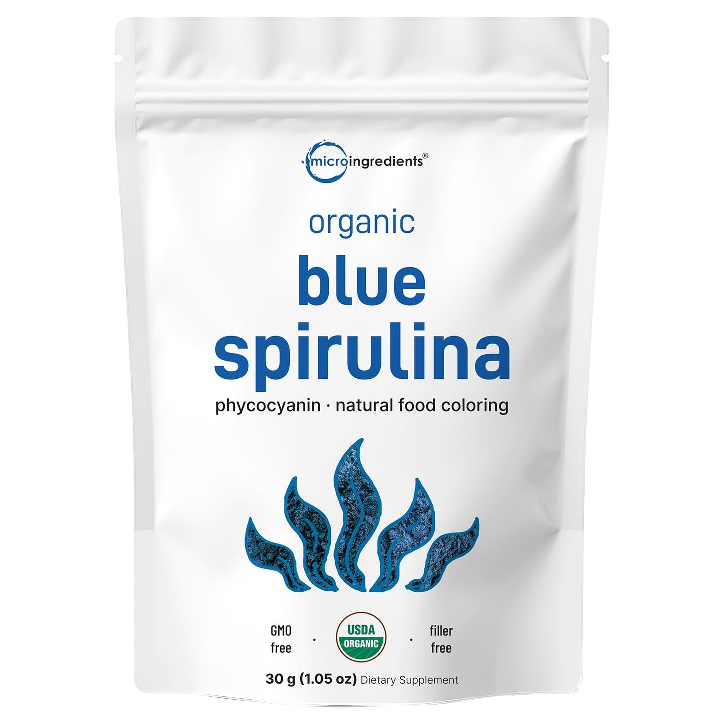Organic Blue Spirulina Powder (Phycocyanin Extract), 30 Servings - No Fishy Smell, 100% Vegan Protein from Blue-Green Algae, Natural Luminous Food