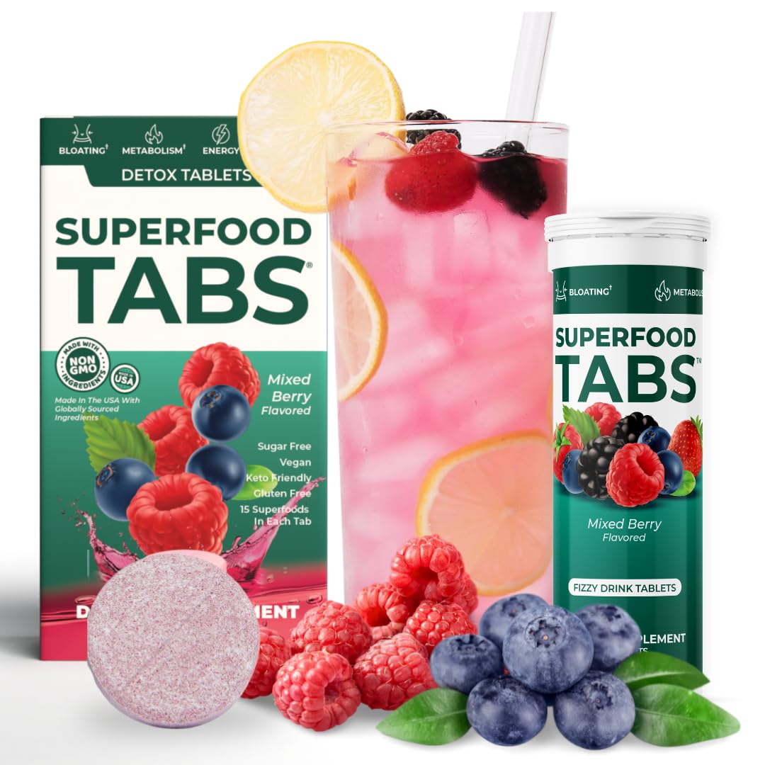 Superfood Tabs Detox Cleanse Drink - Fizzy Nutrition Supplement for Women and Men - Support Healthy Weight - Improve Digestive Health