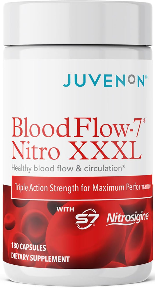 Juvenon BloodFlow-7 XXXL Nitric Oxide Supplements for Men & Women - More Powerful, Longer Lasting Natural Nitric Oxide Booster with Nitrosigine® + S7®