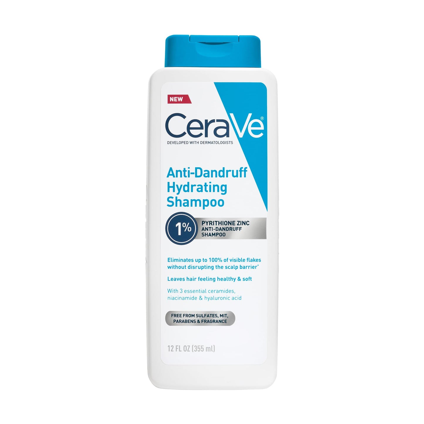 CeraVe Hydrating Anti Dandruff Shampoo, 1% Pyrithione Zinc Dandruff Treatment With Ceramides, Niacinamide & Hyaluronic Acid, Helps Eliminate Flakes