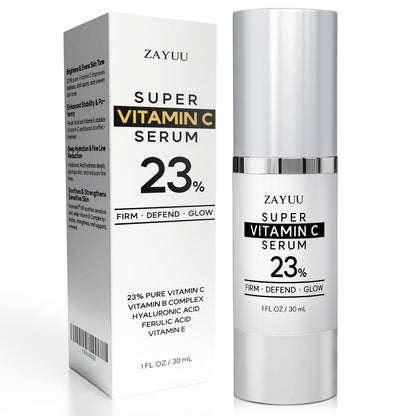 Super Korean Vitamin C Face Serum 23%: Brightening Hydrating Formula with Hyaluronic Acid, Vitamin E & Ferulic Acid — Anti-Aging Serum for Wrinkles,