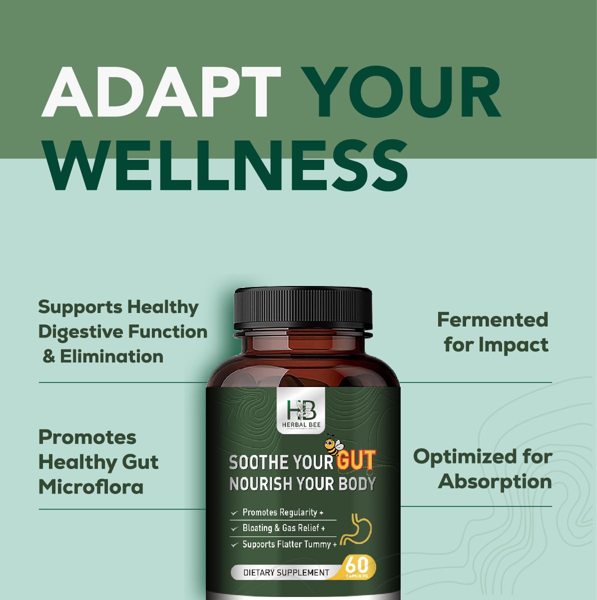 Rigma Herbal BEE Gut Health - Gas and Bloating Relief, Constipation, Leaky Gut Repair - Gut Cleanse & Restore Digestion