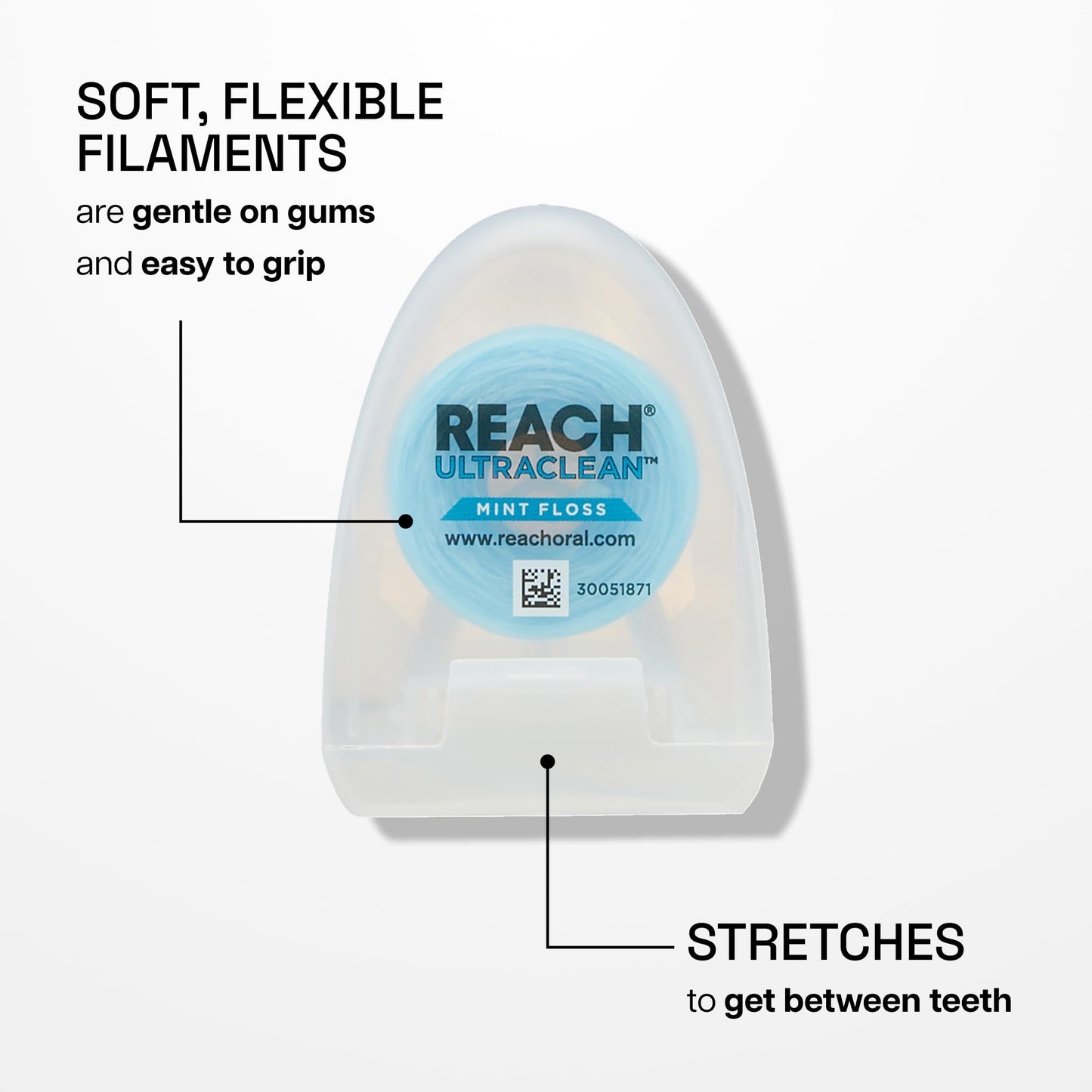 REACH Ultraclean Dental Floss, Mint, Plaque Remover for Teeth, Shred Resistant, Waxed, Easy on Gums & Teeth, Mint, Oral Care