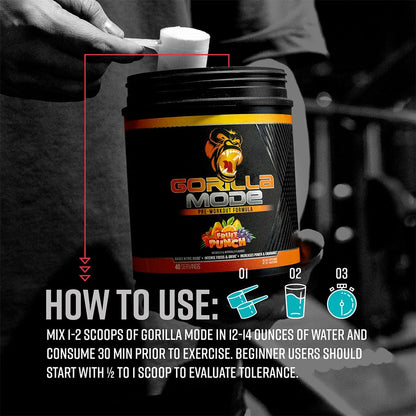 Gorilla Mode Pre Workout - Massive Pumps Laser Focus Energy Power - L-Citrulline, Creatine, L-Tyrosine, Betaine, Hydroprime, Alpha-GPC, 400mg