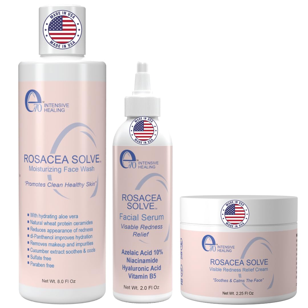 Rosacea Treatment Skincare for Women & Men - Face Wash, Rosacea Cream & Face Serum, Moisturizer Redness Reducing Skin Care with Aloe Vera,