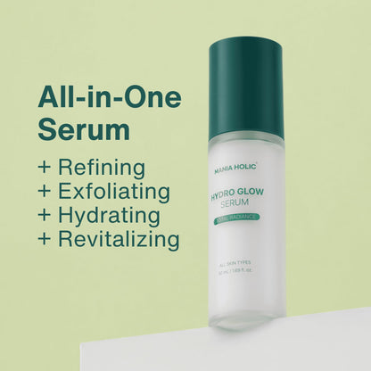 MANIA HOLIC Hydro Glow Serum, Hydrating Facial Serum for Smoother Skin, Made with 10 Hyaluronic Acids, Vitamins B,C, E, & Ceramides, Lightweight and Non-Greasy