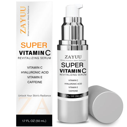 Super Vitamin C Face Serum for Mature Skin: Hydrating Brightening Formula - Vitamin C, Hyaluronic Acid, Vitamin E, Caffeine